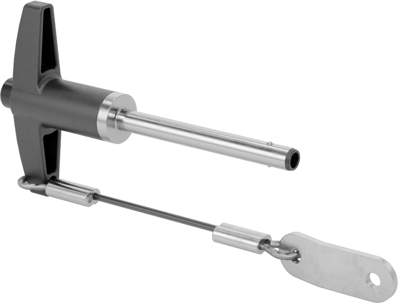 T-Saplı Kilitli Hızlı Açma Pimi, Kordon ile, 3/16" Çap, 1-1/2" Kullanılabilir Uzunluk
