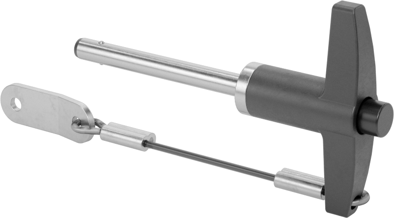 T-Saplı Kilitli Hızlı Açma Pimi, Kordon ile, 3/16" Çap, 1-1/2" Kullanılabilir Uzunluk