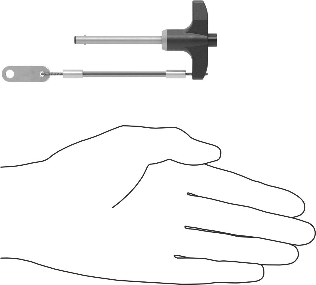 T-Saplı Kilitli Hızlı Açma Pimi, Kordon ile, 3/16" Çap, 1-3/4" Kullanılabilir Uzunluk