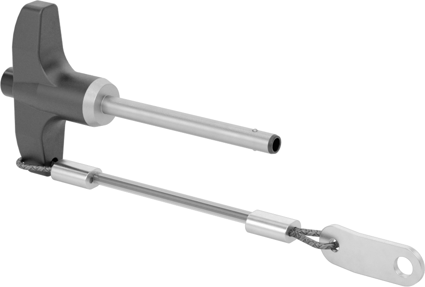 T-Saplı Kilitli Hızlı Açma Pimi, Kordon ile, 3/16" Çap, 1-3/4" Kullanılabilir Uzunluk