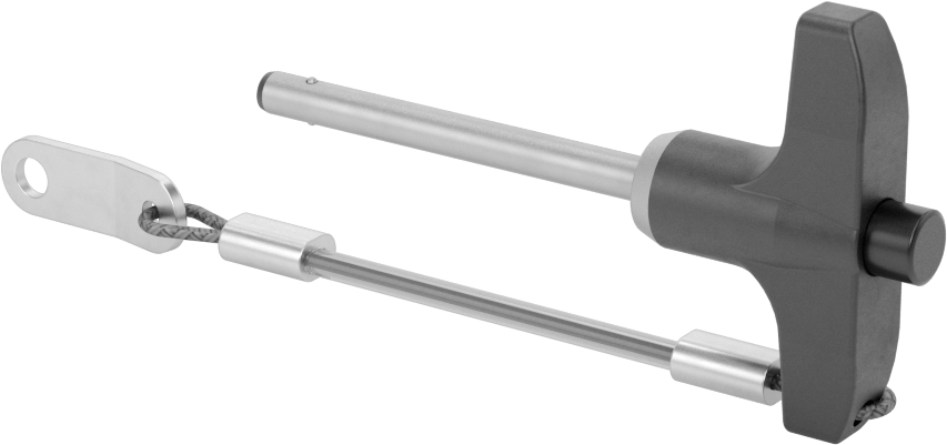 T-Saplı Kilitli Hızlı Açma Pimi, Kordon ile, 3/16" Çap, 1-3/4" Kullanılabilir Uzunluk