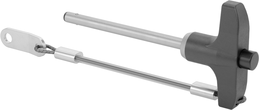 T-Saplı Kilitli Hızlı Açma Pimi, Kordon ile, 3/16" Çap, 2-1/4" Kullanılabilir Uzunluk