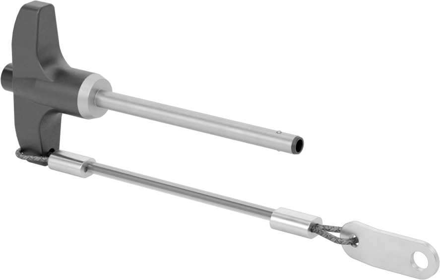 T-Saplı Kilitli Hızlı Açma Pimi, Kordon ile, 3/16" Çap, 2-1/4" Kullanılabilir Uzunluk
