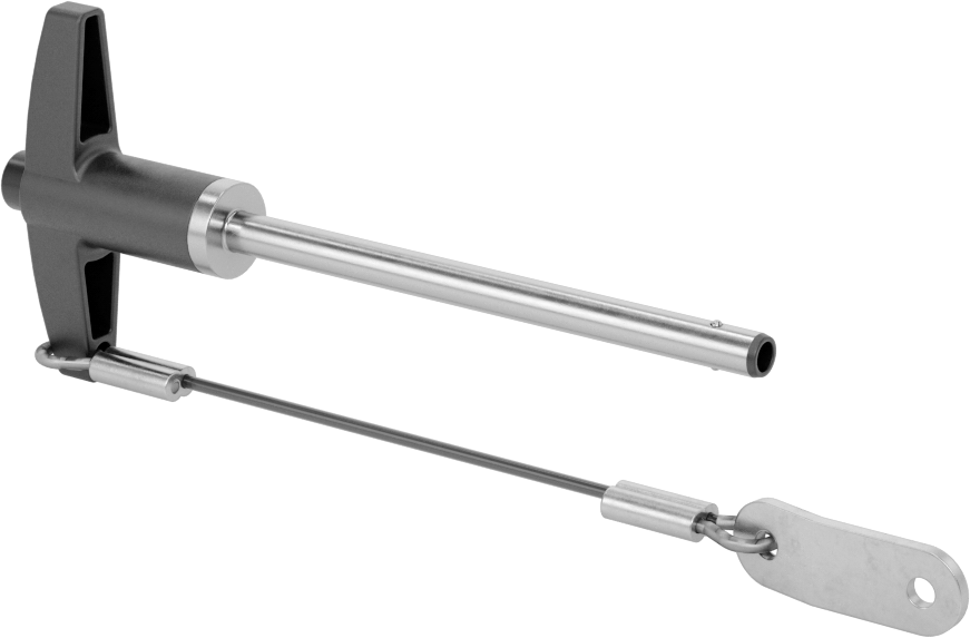 T-Saplı Kilitli Hızlı Açma Pimi, Kordon ile, 3/16" Çap, 2-1/2" Kullanılabilir Uzunluk