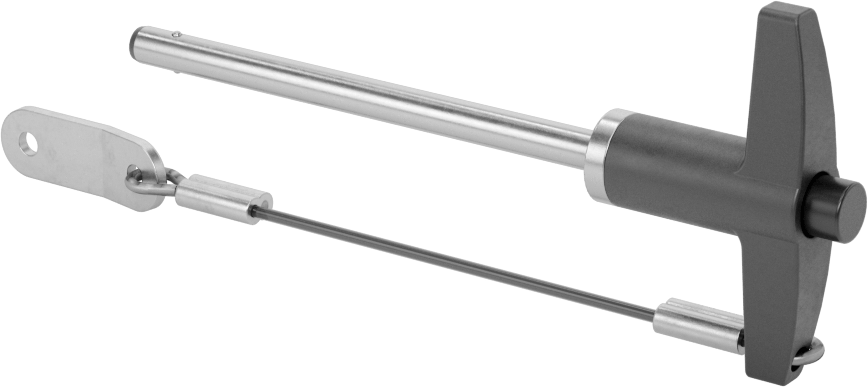 T-Saplı Kilitli Hızlı Açma Pimi, Kordon ile, 3/16" Çap, 2-1/2" Kullanılabilir Uzunluk