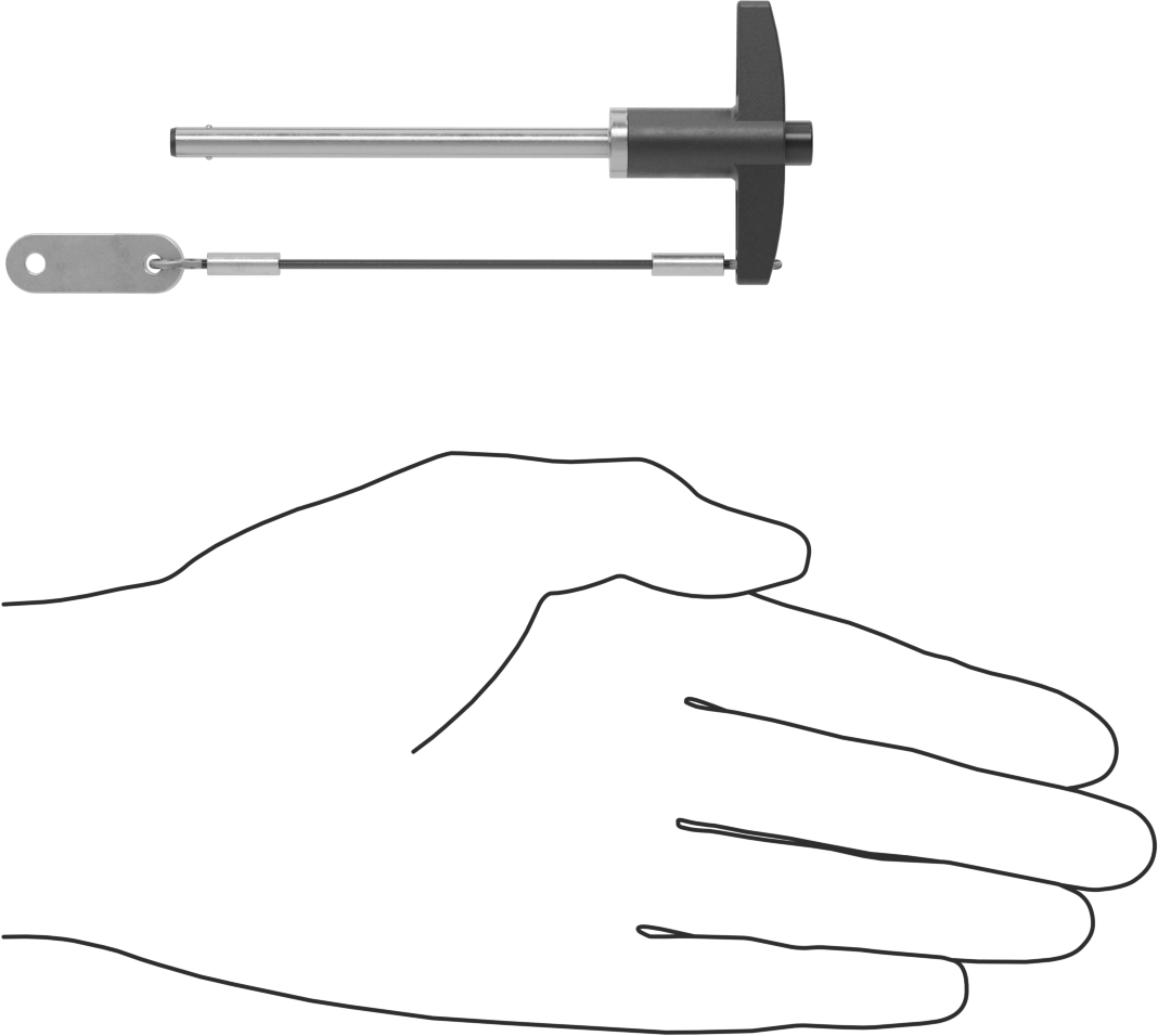 T-Saplı Kilitli Hızlı Açma Pimi, Kordon ile, 3/16" Çap, 2-1/2" Kullanılabilir Uzunluk