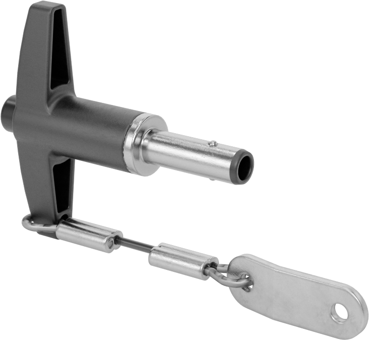 T-Saplı Kilitli Hızlı Açma Pimi, Kordon ile, 1/4" Çap, 1/2" Kullanılabilir Uzunluk