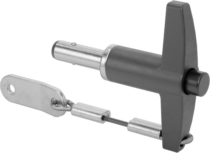 T-Saplı Kilitli Hızlı Açma Pimi, Kordon ile, 1/4" Çap, 1/2" Kullanılabilir Uzunluk