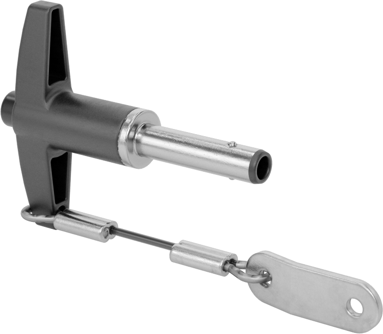 T-Saplı Kilitli Hızlı Açma Pimi, Kordon ile, 1/4" Çap, 3/4" Kullanılabilir Uzunluk