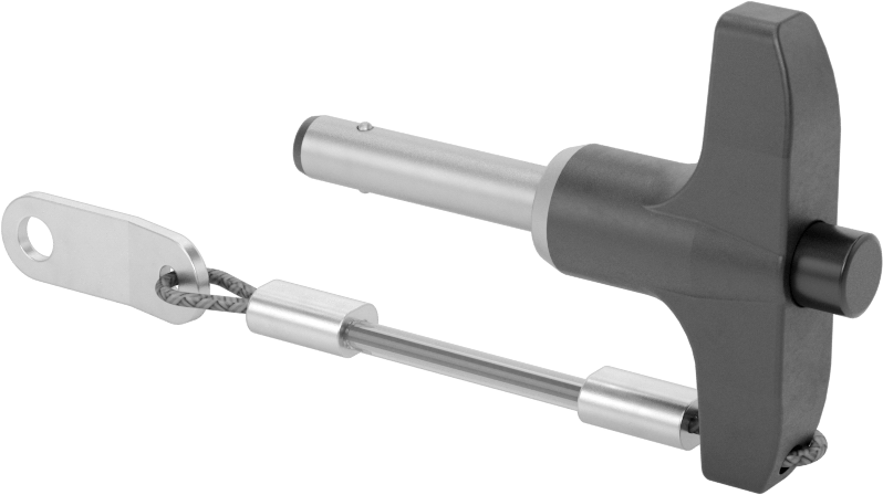 T-Saplı Kilitli Hızlı Açma Pimi, Kordon ile, 1/4" Çap, 7/8" Kullanılabilir Uzunluk
