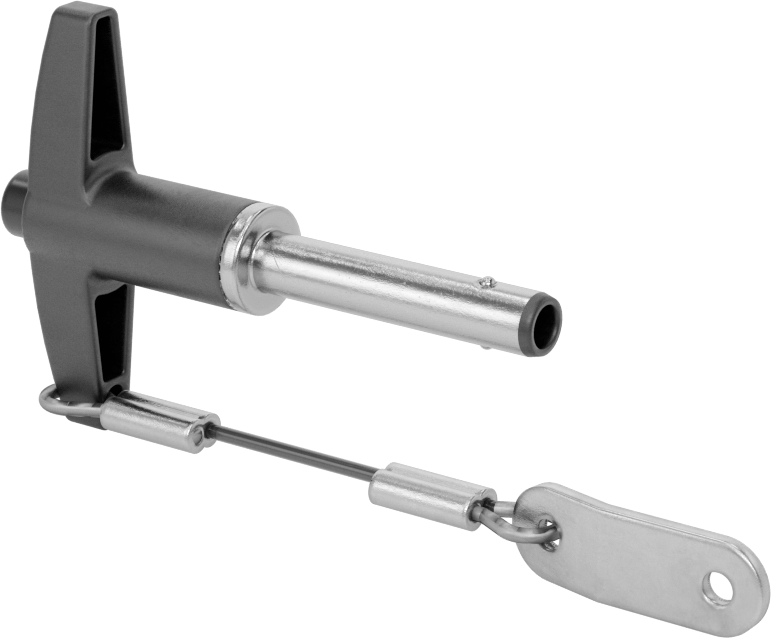 T-Saplı Kilitli Hızlı Açma Pimi, Kordon ile, 1/4" Çap, 1" Kullanılabilir Uzunluk