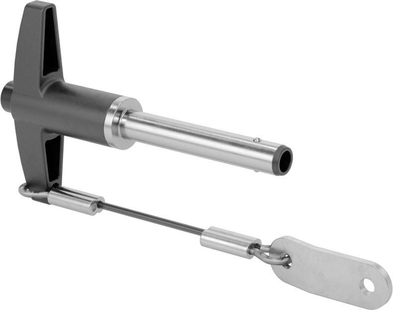 T-Saplı Kilitli Hızlı Açma Pimi, Kordon ile, 1/4" Çap, 1-1/4" Kullanılabilir Uzunluk