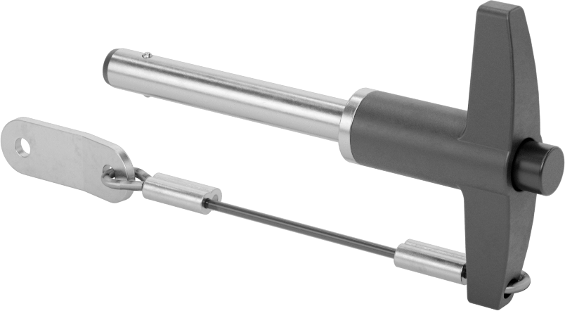 T-Saplı Kilitli Hızlı Açma Pimi, Kordon ile, 1/4" Çap, 1-1/2" Kullanılabilir Uzunluk