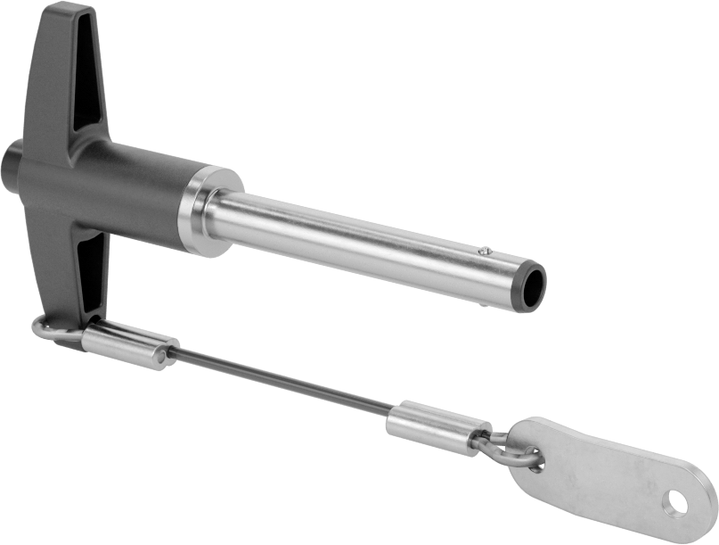 T-Saplı Kilitli Hızlı Açma Pimi, Kordon ile, 1/4" Çap, 1-1/2" Kullanılabilir Uzunluk