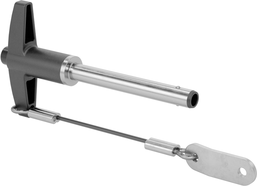 T-Saplı Kilitli Hızlı Açma Pimi, Kordon ile, 1/4" Çap, 1-3/4" Kullanılabilir Uzunluk
