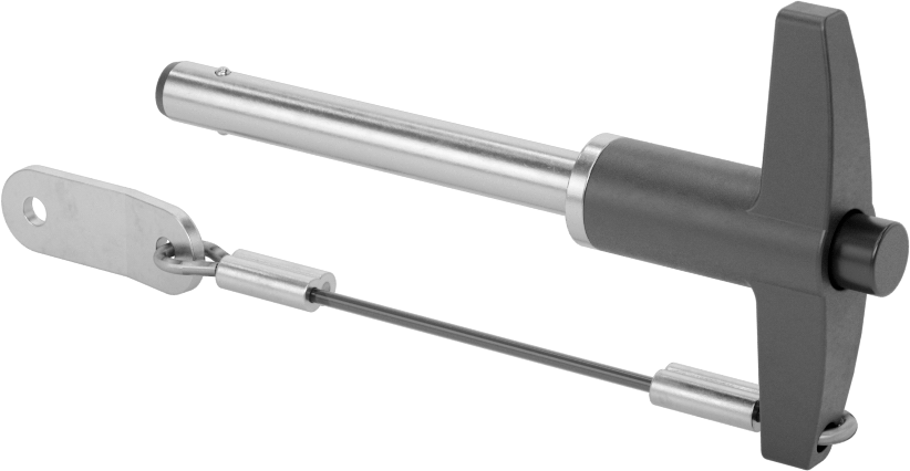T-Saplı Kilitli Hızlı Açma Pimi, Kordon ile, 1/4" Çap, 1-3/4" Kullanılabilir Uzunluk