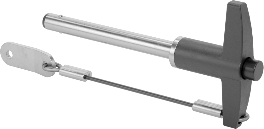 T-Saplı Kilitli Hızlı Açma Pimi, Kordon ile, 1/4" Çap, 2" Kullanılabilir Uzunluk