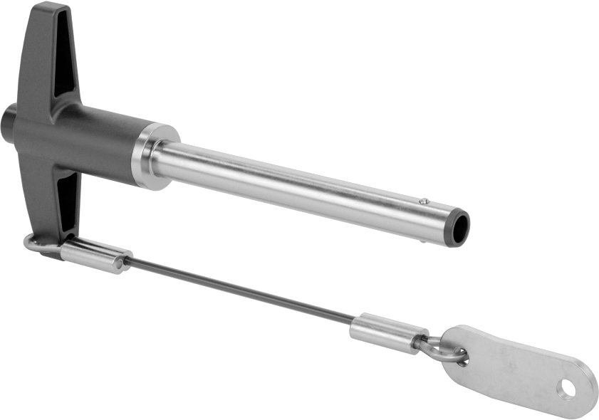 T-Saplı Kilitli Hızlı Açma Pimi, Kordon ile, 1/4" Çap, 2" Kullanılabilir Uzunluk