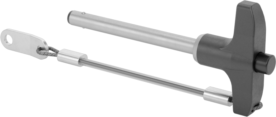 T-Saplı Kilitli Hızlı Açma Pimi, Kordon ile, 1/4" Çap, 2-1/4" Kullanılabilir Uzunluk