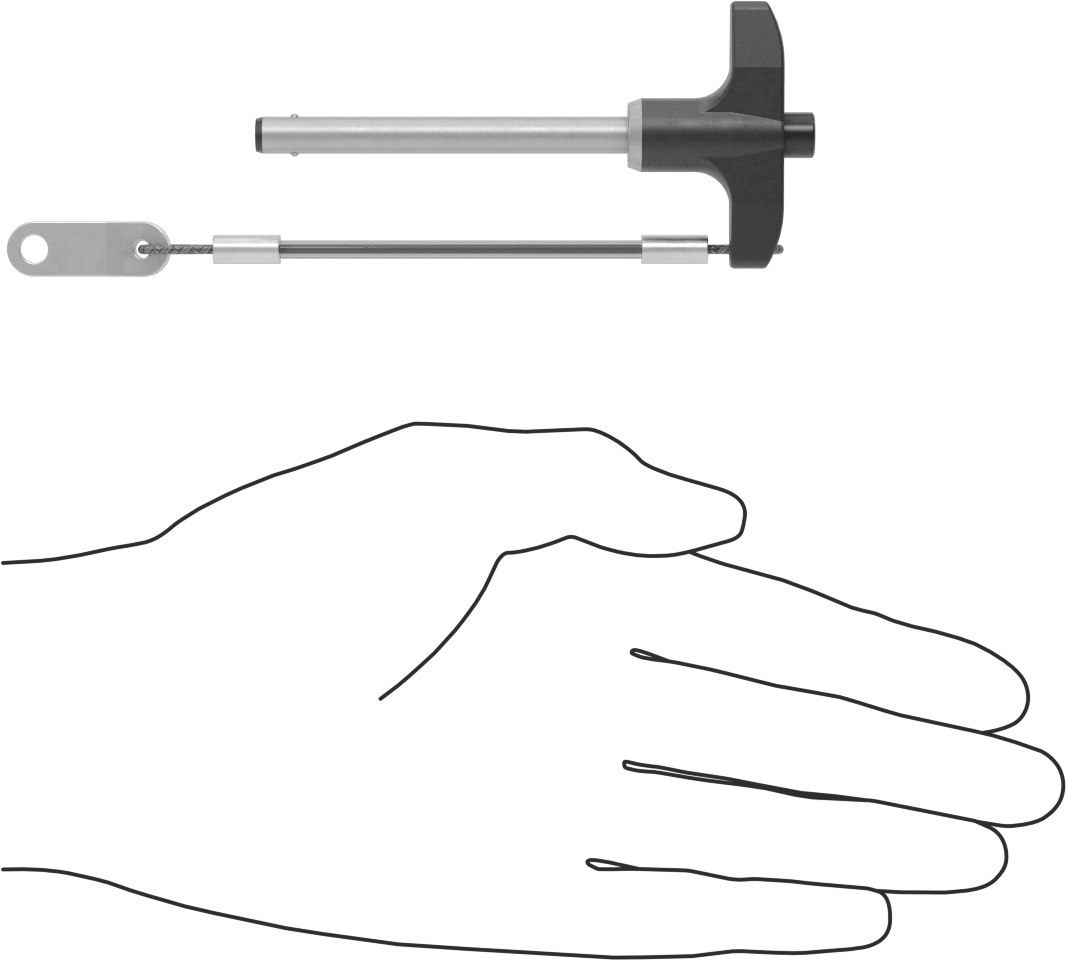 T-Saplı Kilitli Hızlı Açma Pimi, Kordon ile, 1/4" Çap, 2-1/4" Kullanılabilir Uzunluk
