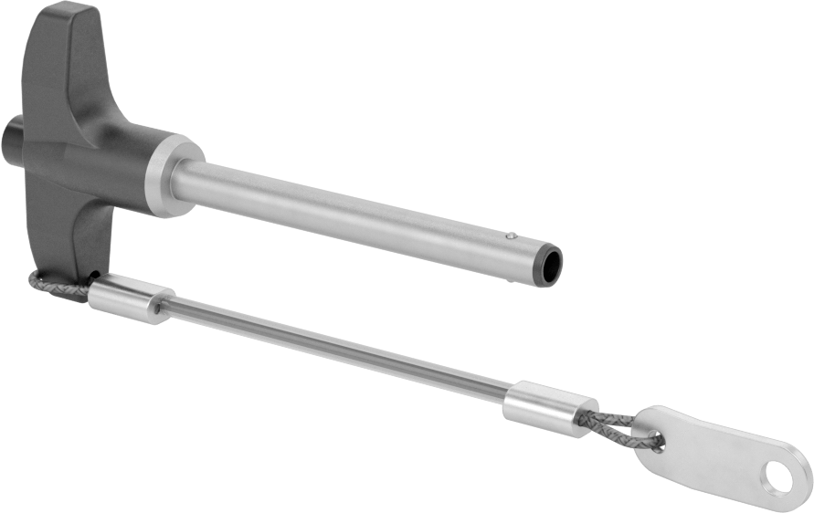 T-Saplı Kilitli Hızlı Açma Pimi, Kordon ile, 1/4" Çap, 2-1/4" Kullanılabilir Uzunluk