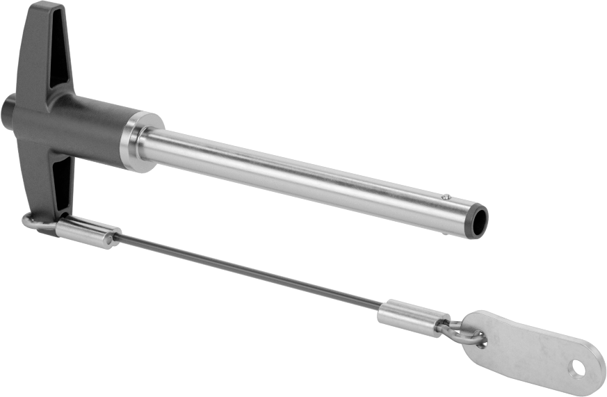 T-Saplı Kilitli Hızlı Açma Pimi, Kordon ile, 1/4" Çap, 2-1/2" Kullanılabilir Uzunluk