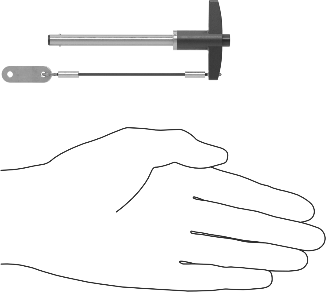T-Saplı Kilitli Hızlı Açma Pimi, Kordon ile, 1/4" Çap, 2-1/2" Kullanılabilir Uzunluk