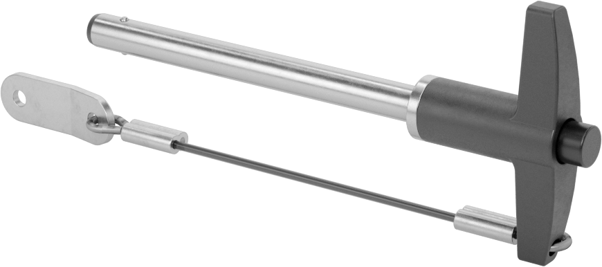 T-Saplı Kilitli Hızlı Açma Pimi, Kordon ile, 1/4" Çap, 2-1/2" Kullanılabilir Uzunluk