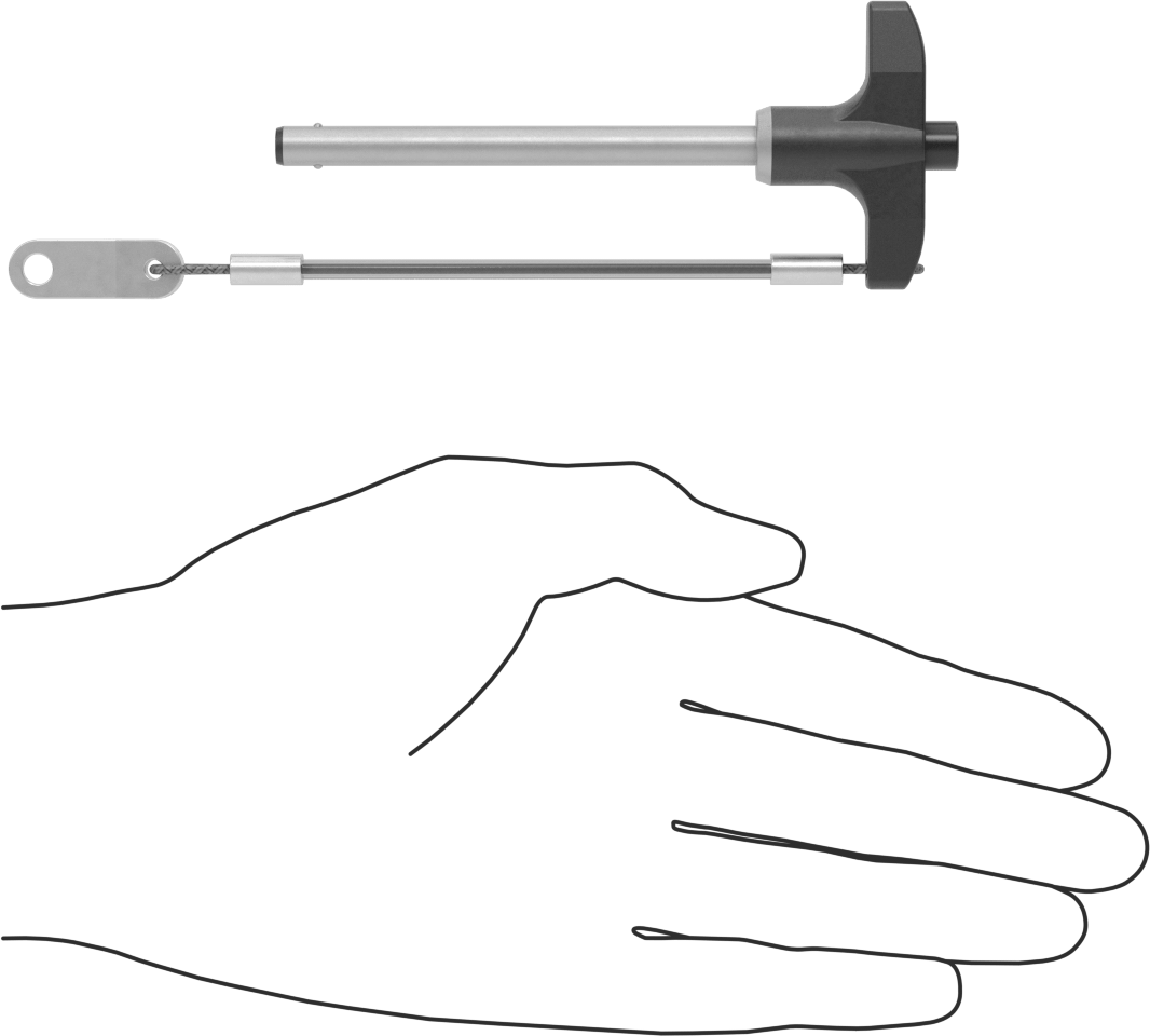 T-Saplı Kilitli Hızlı Açma Pimi, Kordon ile, 1/4" Çap, 2-3/4" Kullanılabilir Uzunluk