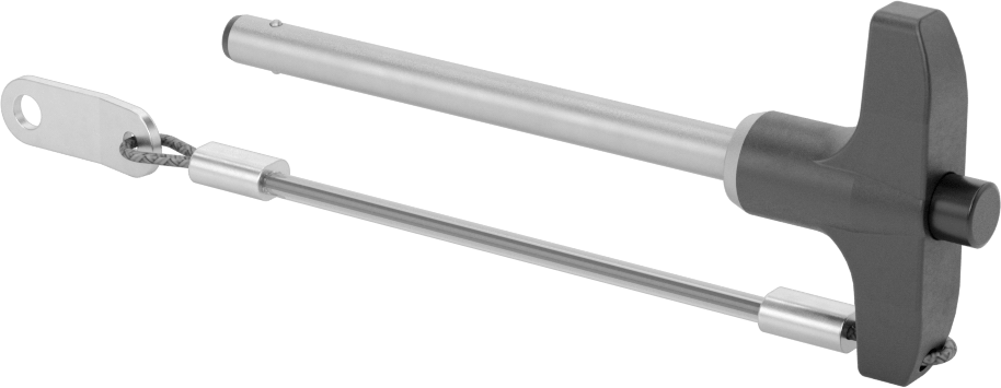 T-Saplı Kilitli Hızlı Açma Pimi, Kordon ile, 1/4" Çap, 2-3/4" Kullanılabilir Uzunluk