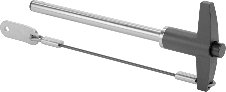T-Saplı Kilitli Hızlı Açma Pimi, Kordon ile, 1/4" Çap, 3" Kullanılabilir Uzunluk