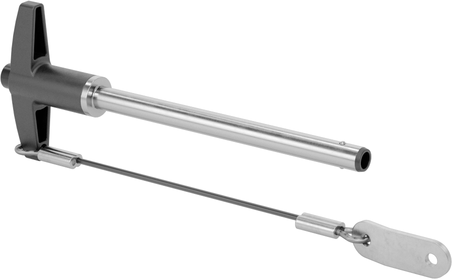T-Saplı Kilitli Hızlı Açma Pimi, Kordon ile, 1/4" Çap, 3" Kullanılabilir Uzunluk
