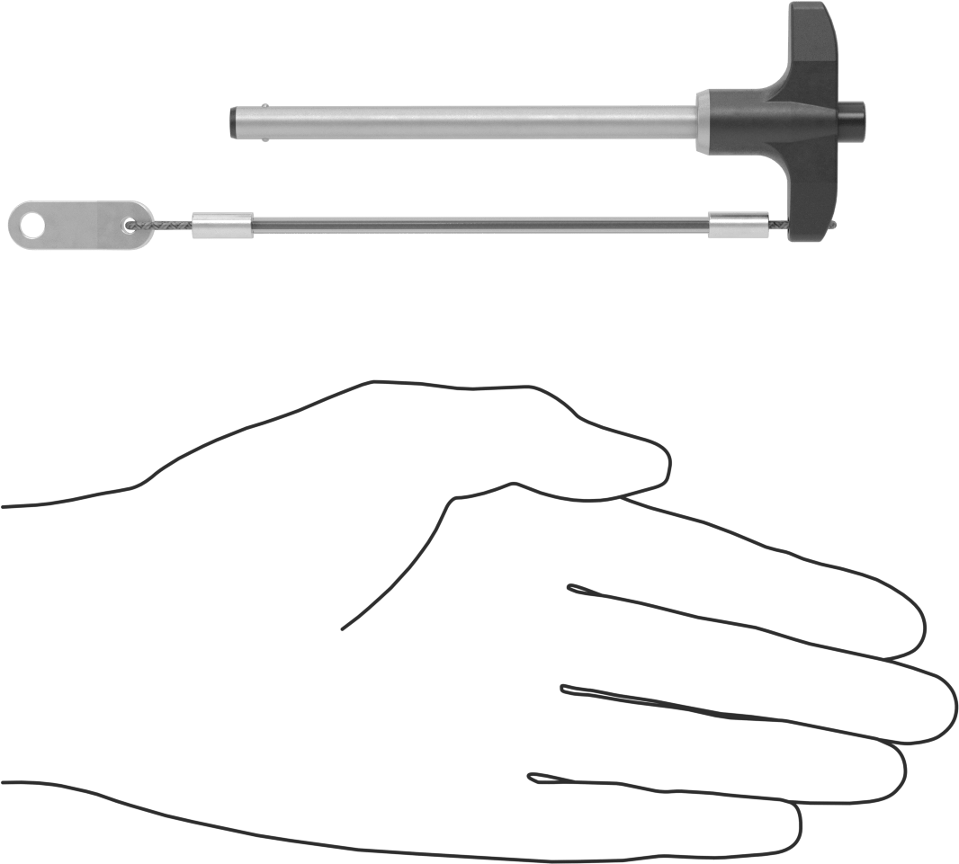 T-Saplı Kilitli Hızlı Açma Pimi, Kordon ile, 1/4" Çap, 3-1/4" Kullanılabilir Uzunluk
