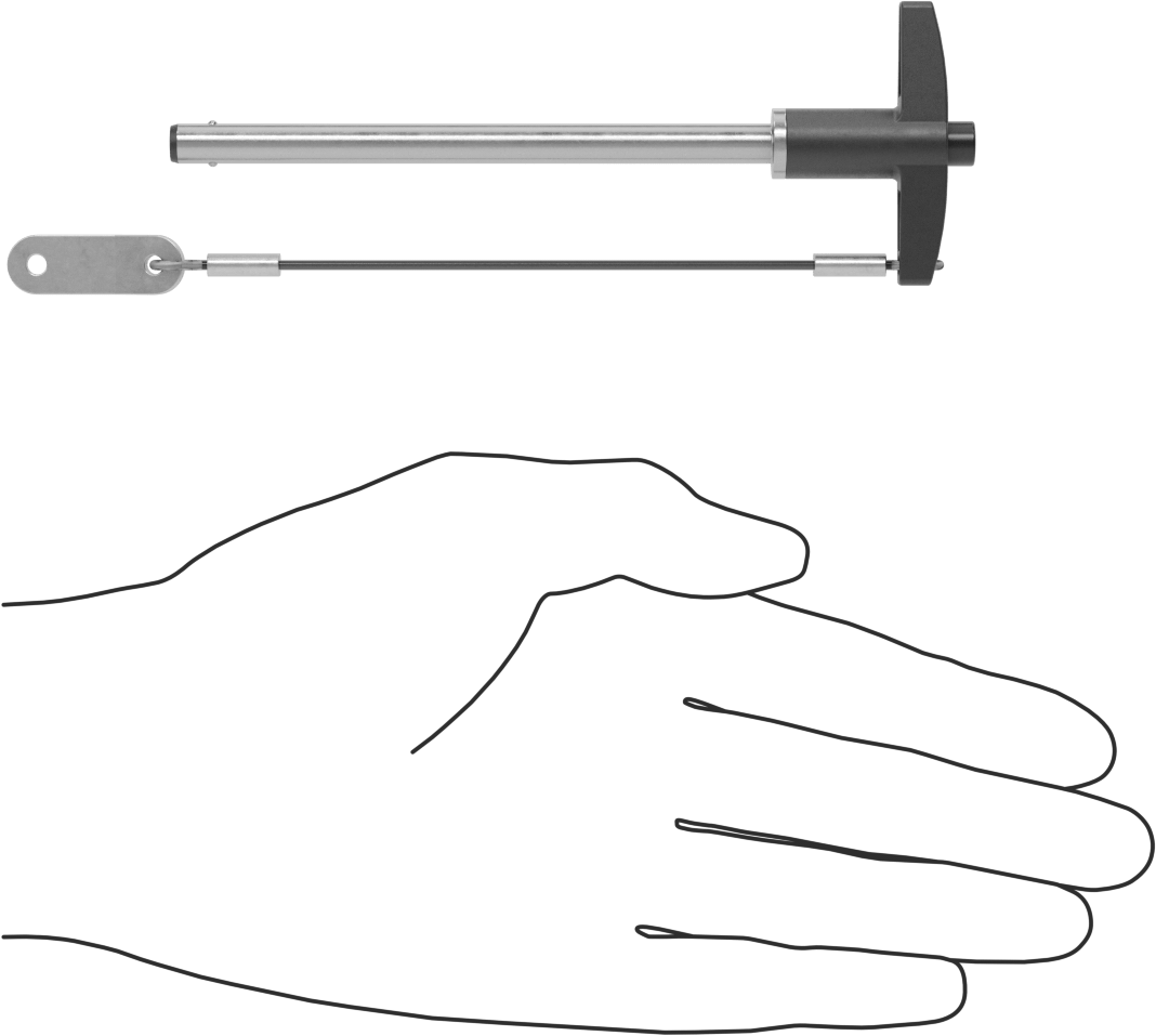 T-Saplı Kilitli Hızlı Açma Pimi, Kordon ile, 1/4" Çap, 3-1/2" Kullanılabilir Uzunluk