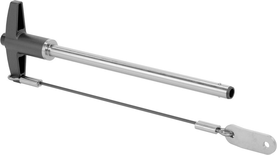 T-Saplı Kilitli Hızlı Açma Pimi, Kordon ile, 1/4" Çap, 4" Kullanılabilir Uzunluk