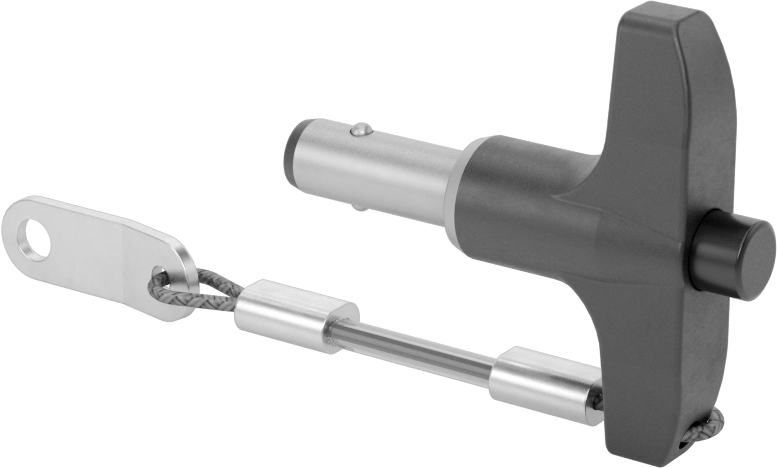 T-Saplı Kilitli Hızlı Açma Pimi, Kordon ile, 5/16" Çap, 1/2" Kullanılabilir Uzunluk