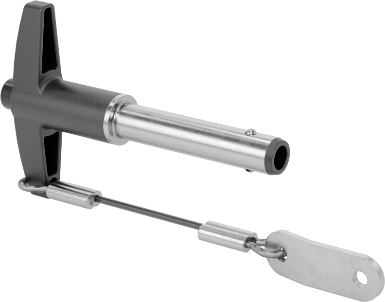 T-Saplı Kilitli Hızlı Açma Pimi, Kordon ile, 5/16" Çap, 1-1/4" Kullanılabilir Uzunluk