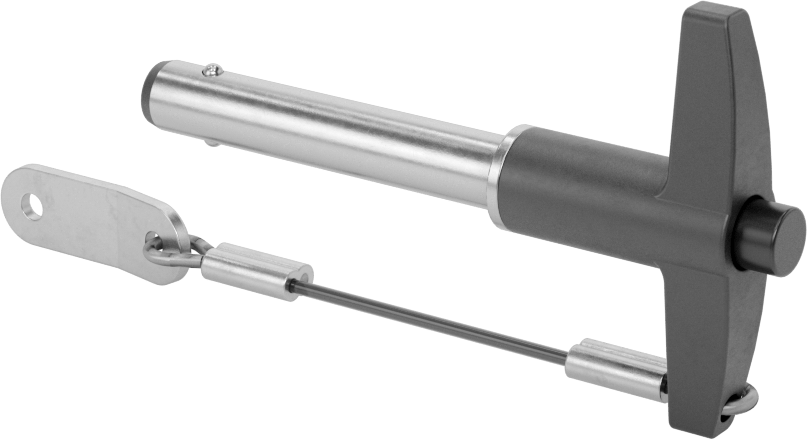 T-Saplı Kilitli Hızlı Açma Pimi, Kordon ile, 5/16" Çap, 1-1/2" Kullanılabilir Uzunluk
