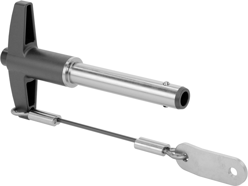 T-Saplı Kilitli Hızlı Açma Pimi, Kordon ile, 5/16" Çap, 1-1/2" Kullanılabilir Uzunluk