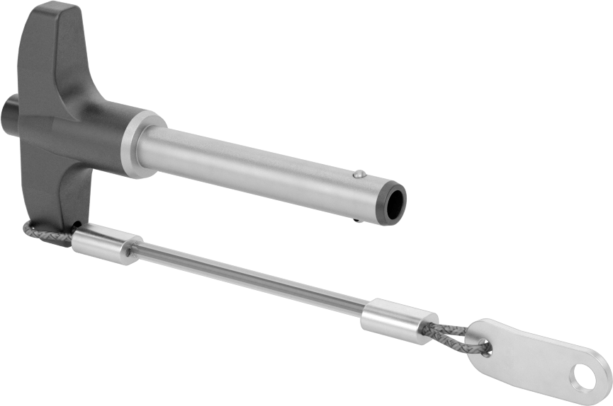 T-Saplı Kilitli Hızlı Açma Pimi, Kordon ile, 5/16" Çap, 1-3/4" Kullanılabilir Uzunluk