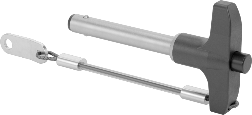 T-Saplı Kilitli Hızlı Açma Pimi, Kordon ile, 5/16" Çap, 1-3/4" Kullanılabilir Uzunluk