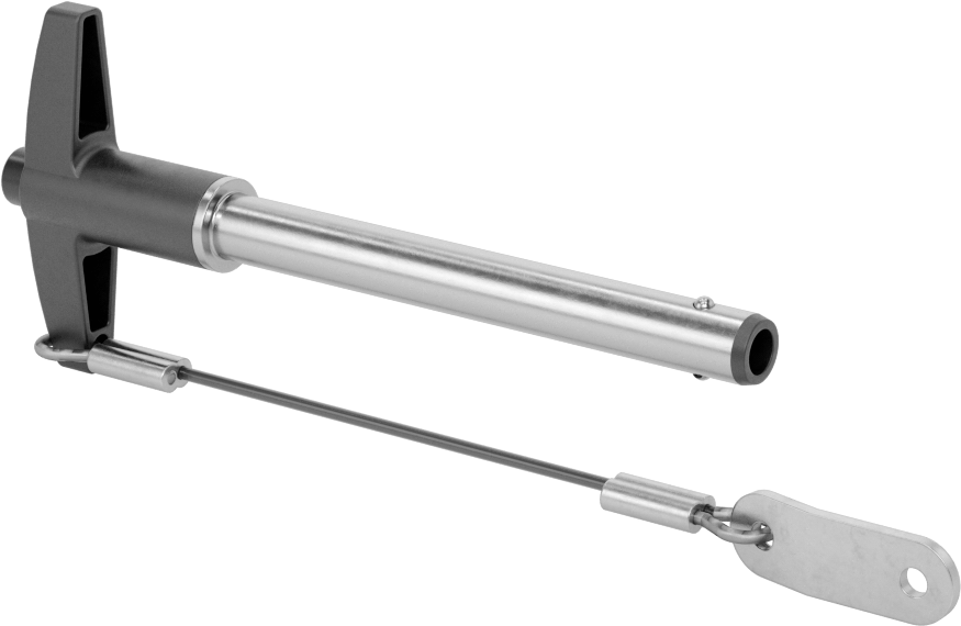 T-Saplı Kilitli Hızlı Açma Pimi, Kordon ile, 5/16" Çap, 2-1/2" Kullanılabilir Uzunluk