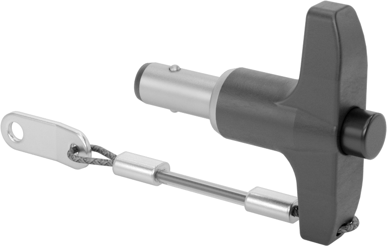 T-Saplı Kilitli Hızlı Açma Pimi, Kordon ile, 3/8" Çap, 1/2" Kullanılabilir Uzunluk