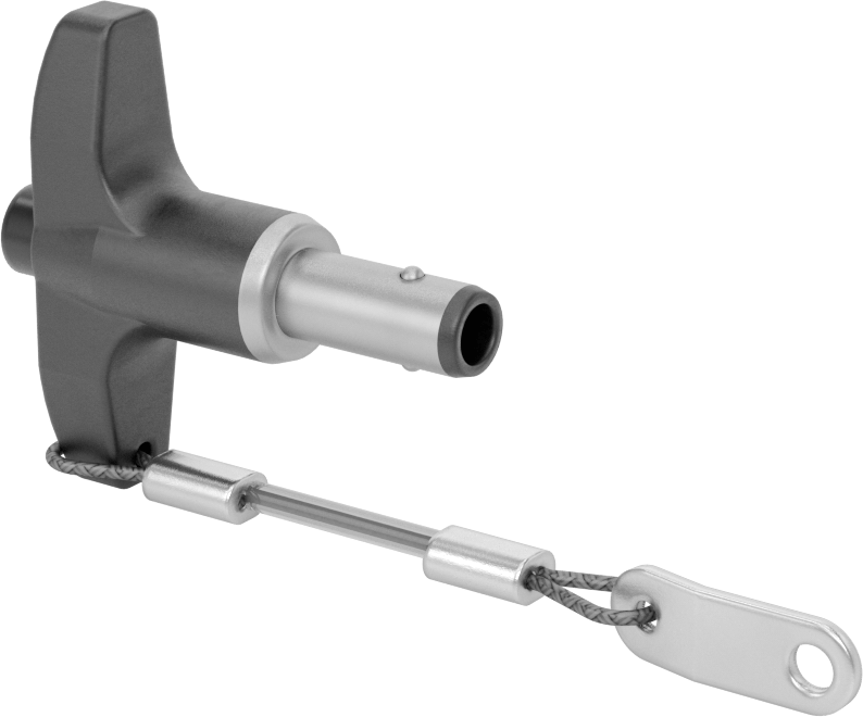 T-Saplı Kilitli Hızlı Açma Pimi, Kordon ile, 3/8" Çap, 1/2" Kullanılabilir Uzunluk