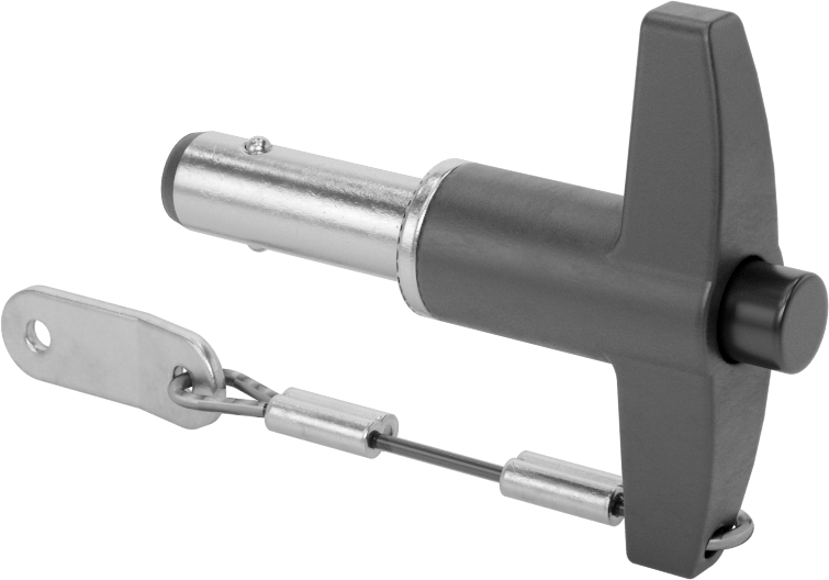 T-Saplı Kilitli Hızlı Açma Pimi, Kordon ile, 3/8" Çap, 3/4" Kullanılabilir Uzunluk