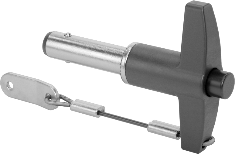 T-Saplı Kilitli Hızlı Açma Pimi, Kordon ile, 3/8" Çap, 1" Kullanılabilir Uzunluk