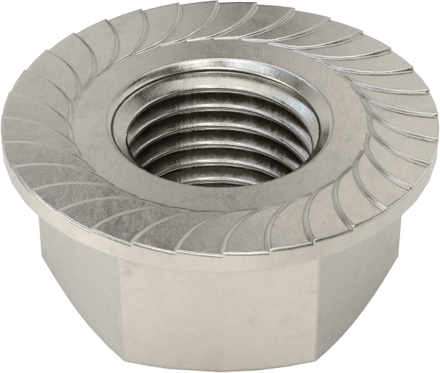 18-8 Paslanmaz Çelik Tırtıklı Flanş Somunları, 3/8"-24 Diş Boyutu