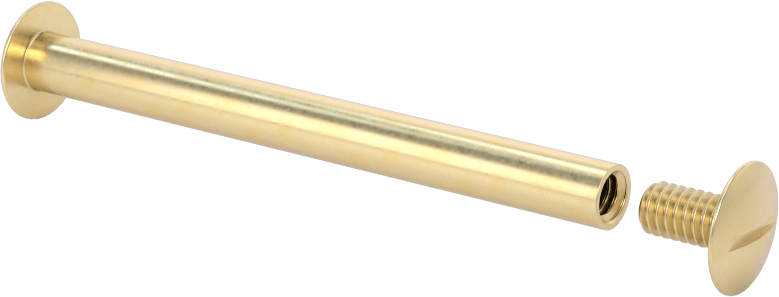 Pirinç Düşük Profilli Bağlama Silindiri ve Vida, 8-32 Diş Boyutu, 2-1/4“-2-1/2” Malzeme Kalınlığı için