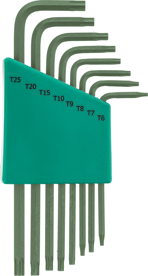 Alaşımlı Çelik Torx L-Anahtar Seti, Yeşil Boyalı, 8 Parça, 2-1/4“ ila 4” Toplam Uzunluk