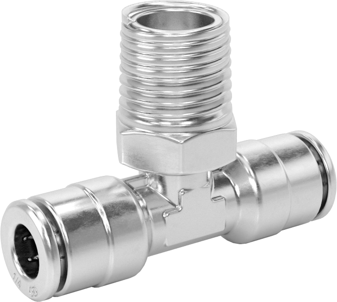 Yüksek Basınçlı Tak-Bağlan Boru Bağlantı Elemanı, Hava ve Su için, Hat Üstü T, 1/4" Boru Dış Çapı x 1/4 NPTF